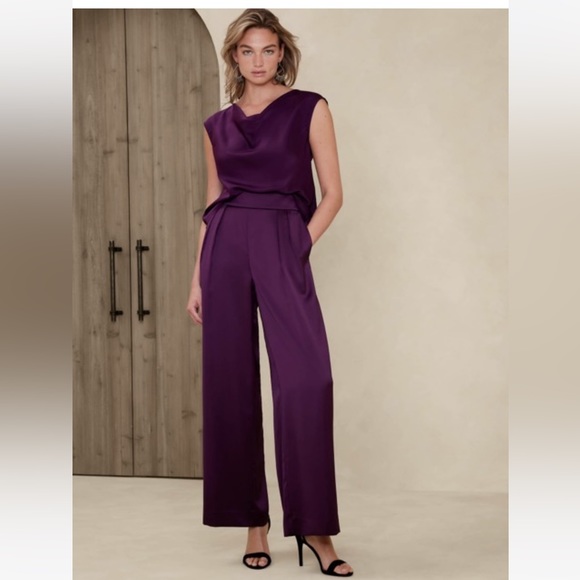 Banana Republic Pants - BANANA REPUBLIC Satin Pants in New Pinot Noir, Sz 12 (+ Matching Cashmere!)